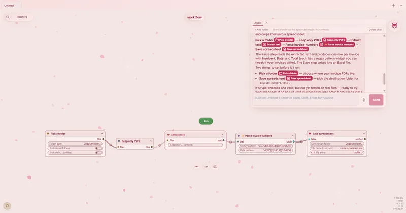 work.flow: agent AI składa workflow z opisu i wypisuje, co trzeba ustawić przed uruchomieniem